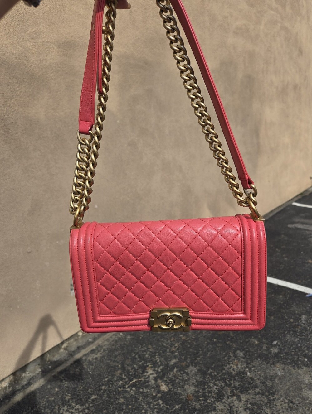 CHANEL Hot Pink Quilted Leather Boy Bag with Gold Hardware - Picture 9 of 10
